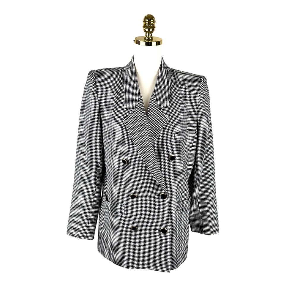 Vintage 90s Suitsme Houndstooth Double Breasted Blazer Jacket USA Made Sz 10